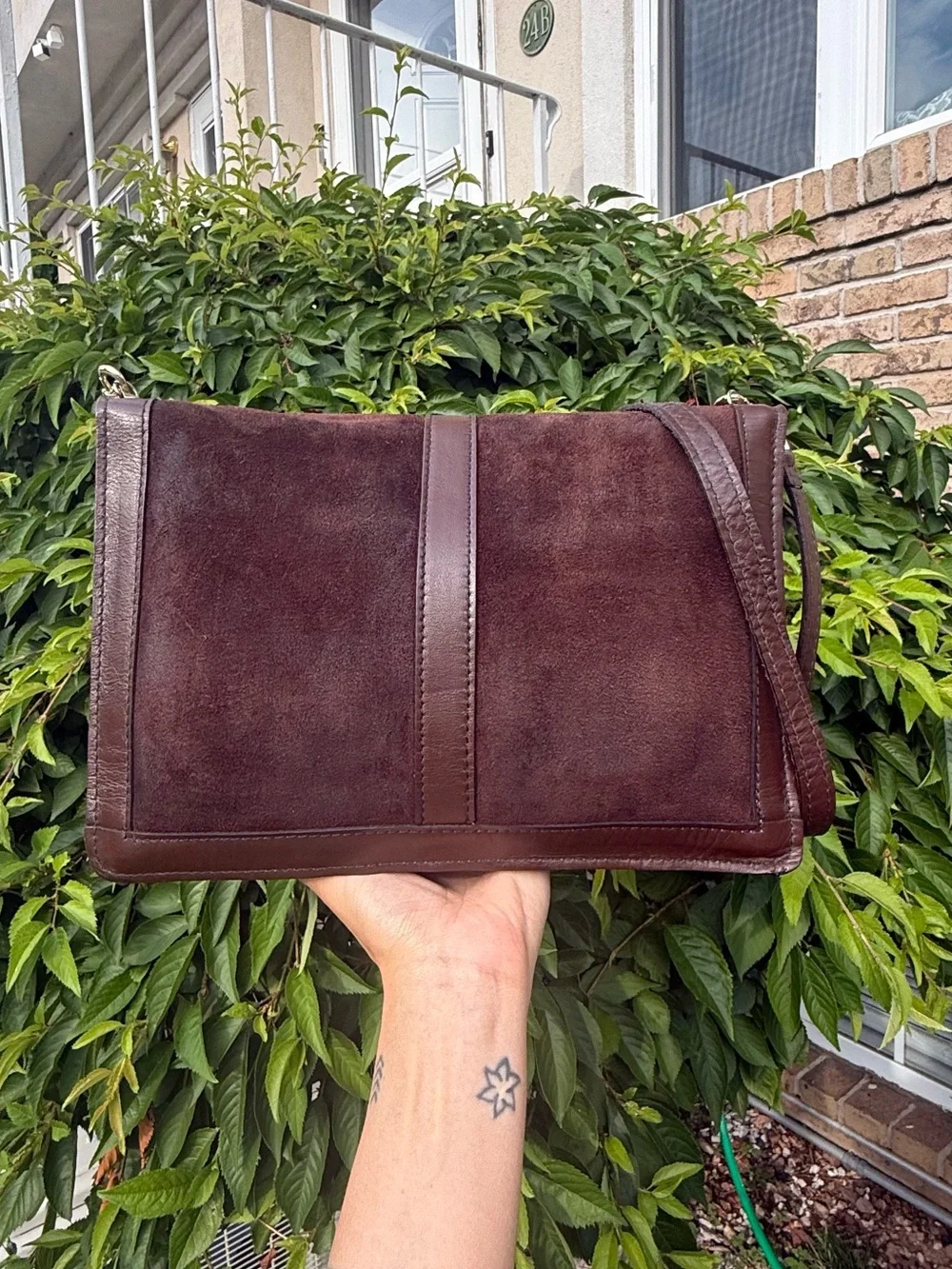 Y2K Vintage Chocolate Brown Leather & Suede Crossbody Shoulder Bag Unisex